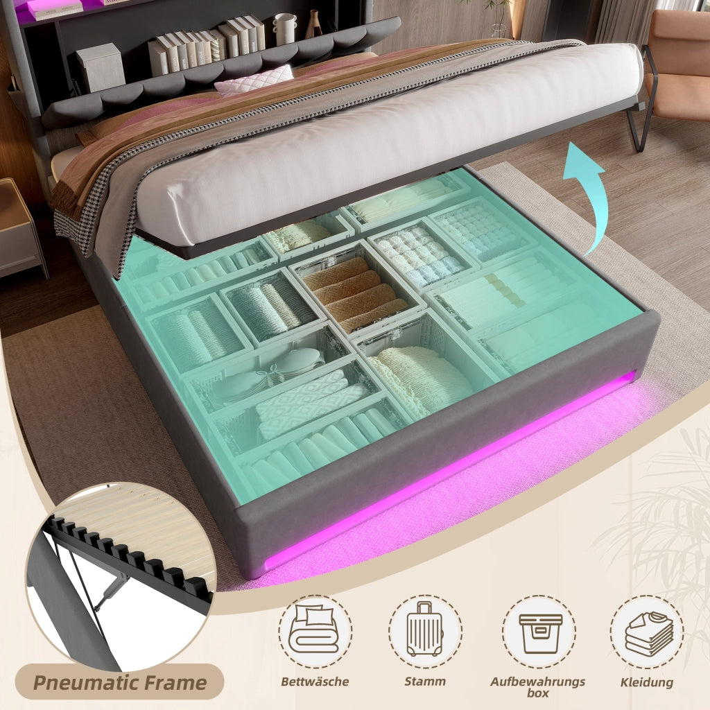 letto imbottito velluto grigio scuro 160 x 200 cm