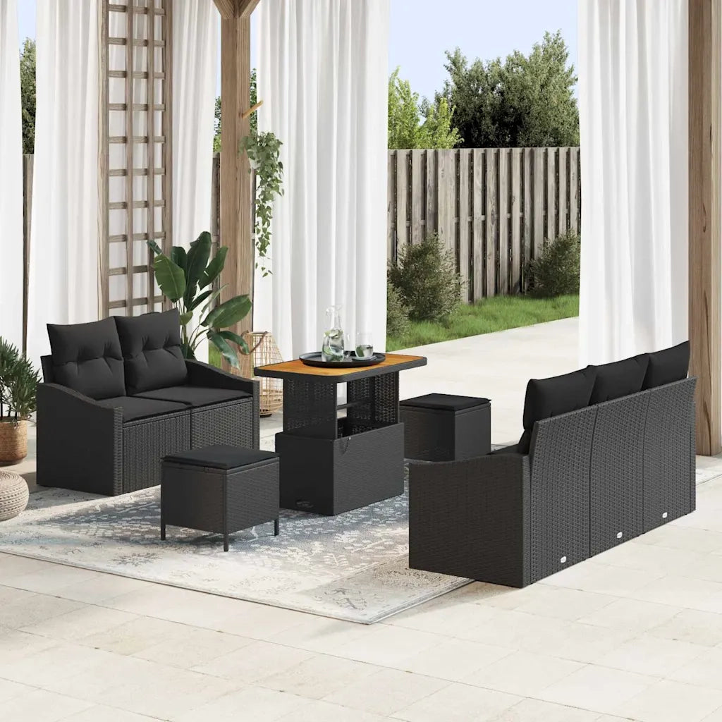 Set Divano da Giardino con cuscino 8 pcs Nero polyrattan 3362599