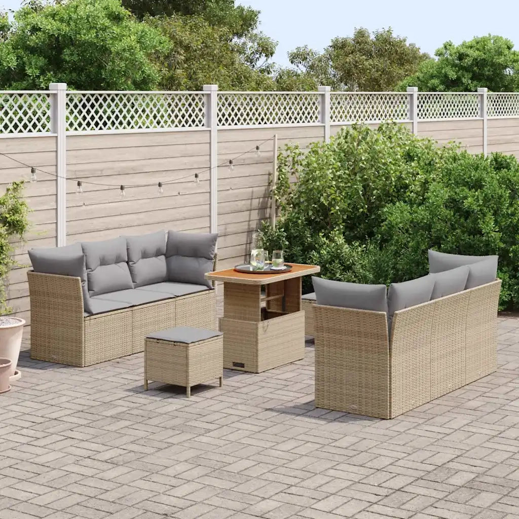Set Divano da Giardino 9 pcs Beige e Grigio Chiaro polyrattan