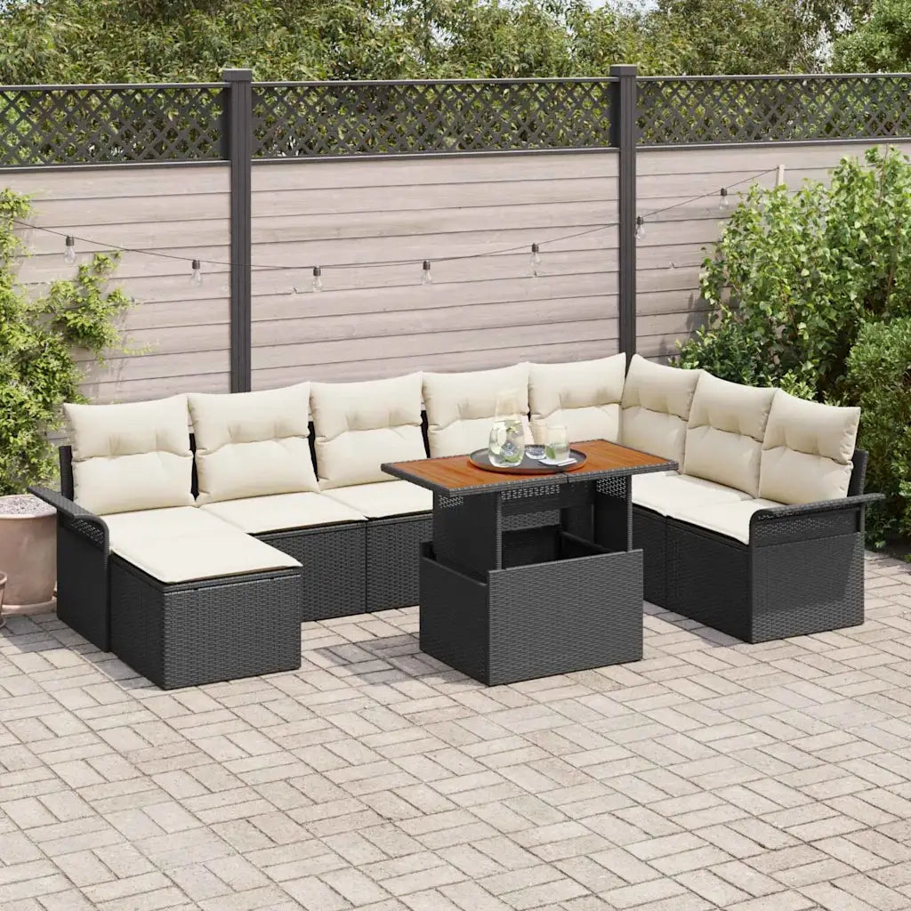 Set Divano da Giardino con cuscino 9 pcs Nero e crema 3349368