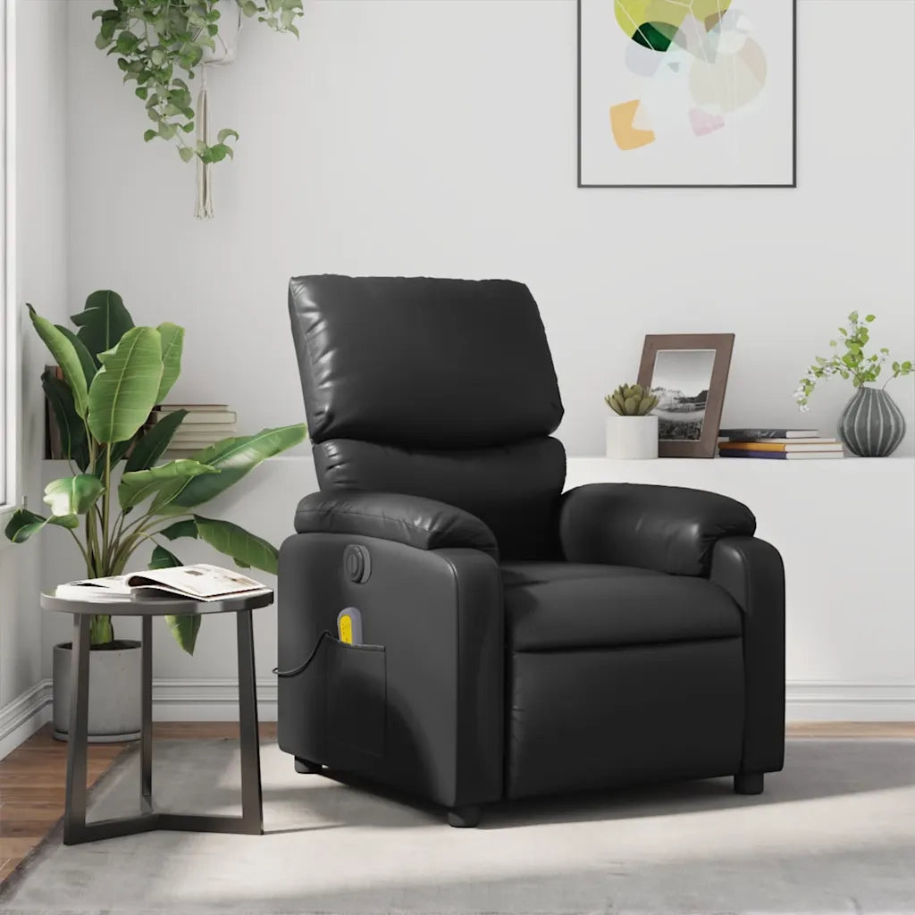 Poltrona Massaggiante | Sedia Relax Reclinabile Nera in Similpelle