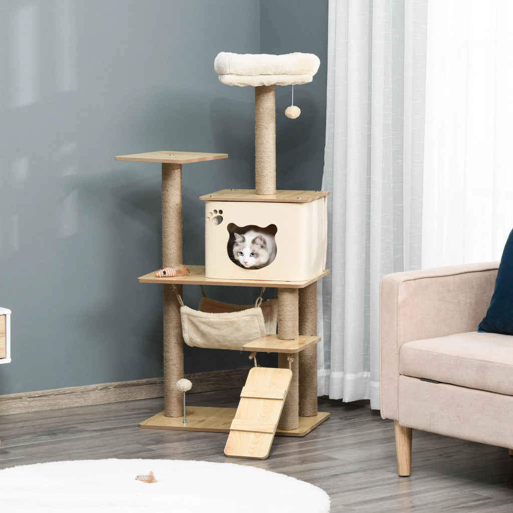 Albero tiragraffi per gatti con piattaforme e posti ¨C Minimal ¨C 130 cm beige