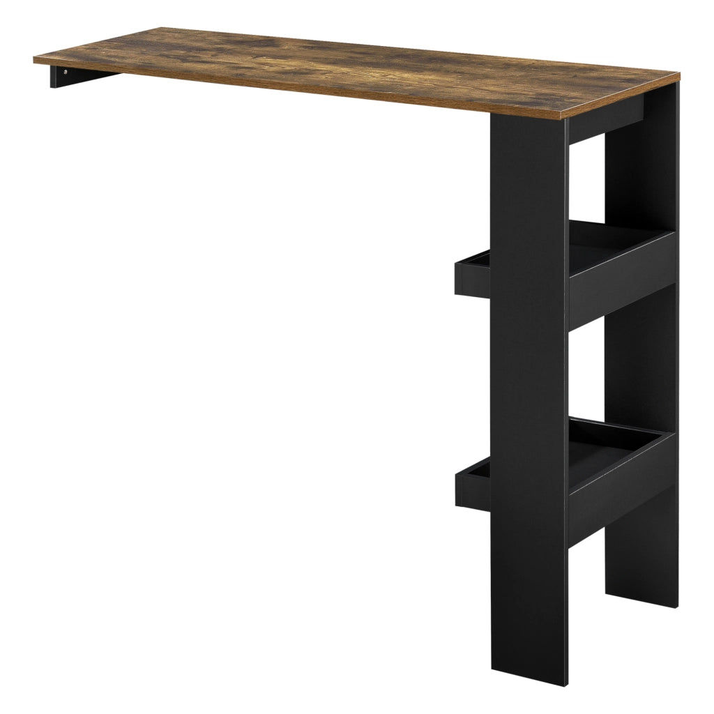 Tavolo Alto Bromölla da Bar Cucina Bancone da Parete con 2 Ripiani 120 x 45 x 106 cm - Effetto Rovere Scuro/Nero [en.casa]