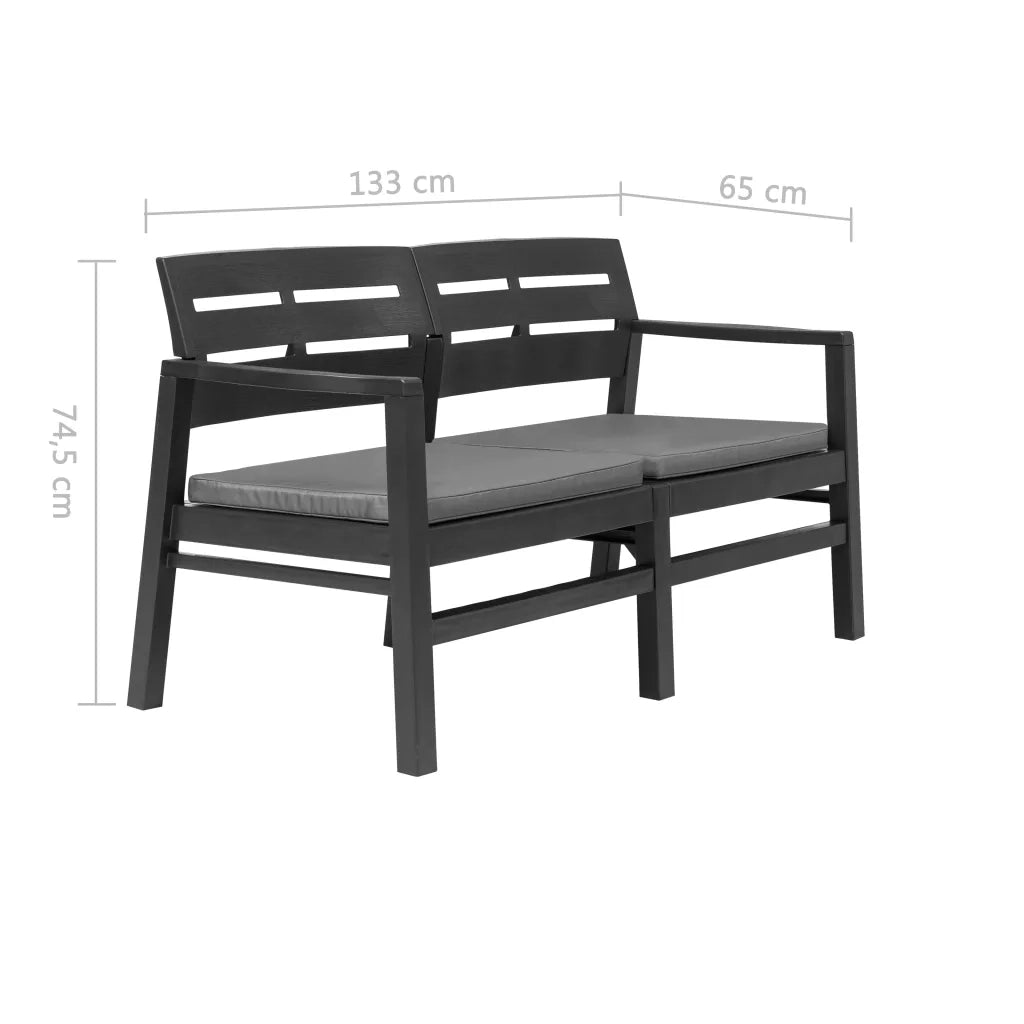 Panchina Giardino 2 Posti con Cuscini 133 cm Plastica Antracite 45623