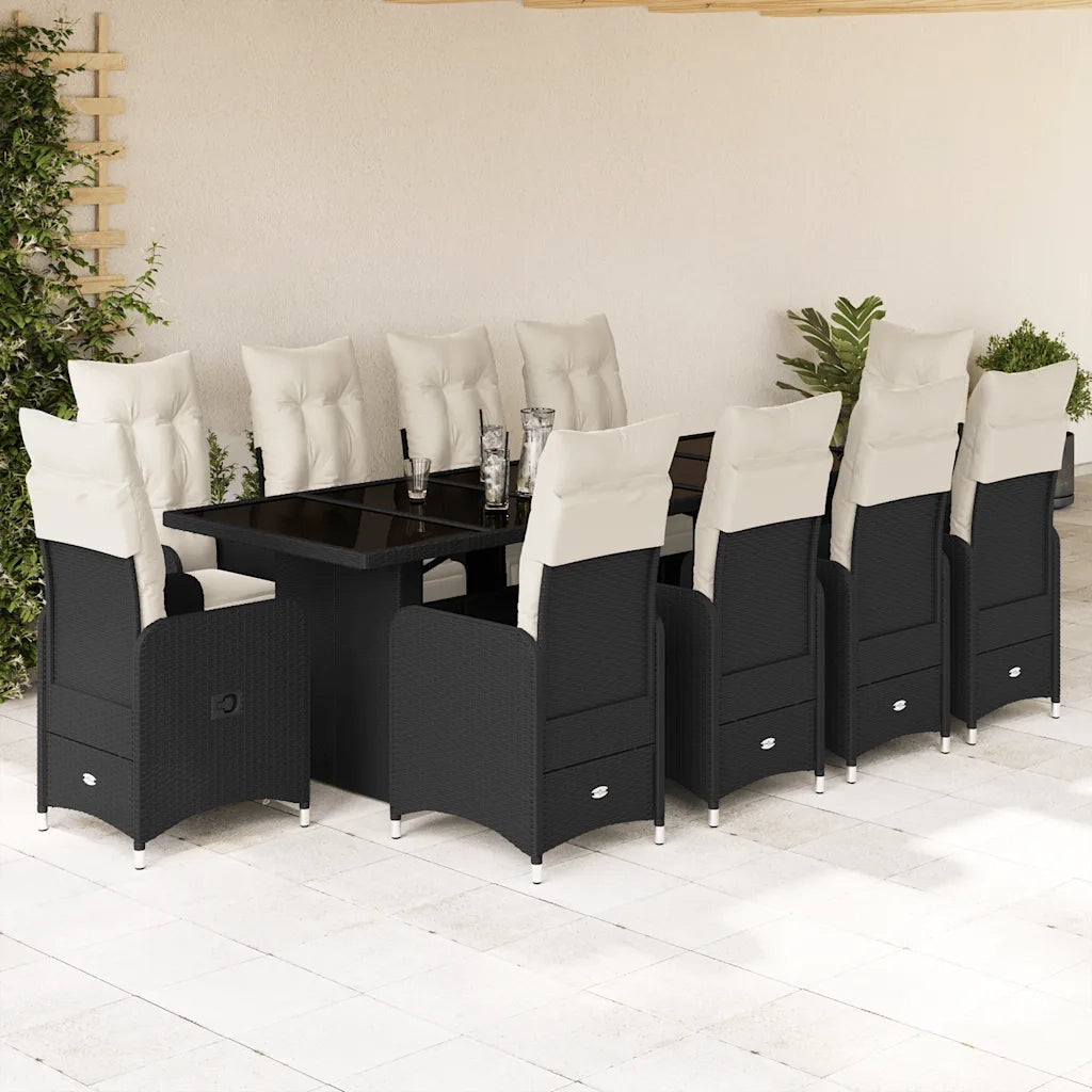 Set da Bistrò da Giardino 11 pz con Cuscini Nero in Polyrattan 3277292