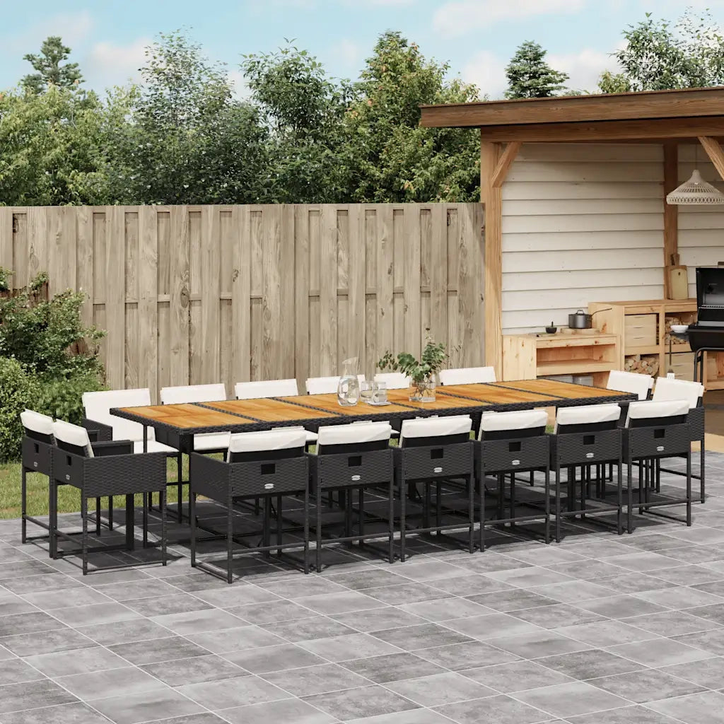 Set da Pranzo da Giardino 17 pz con Cuscini Nero in Polyrattan 3278198
