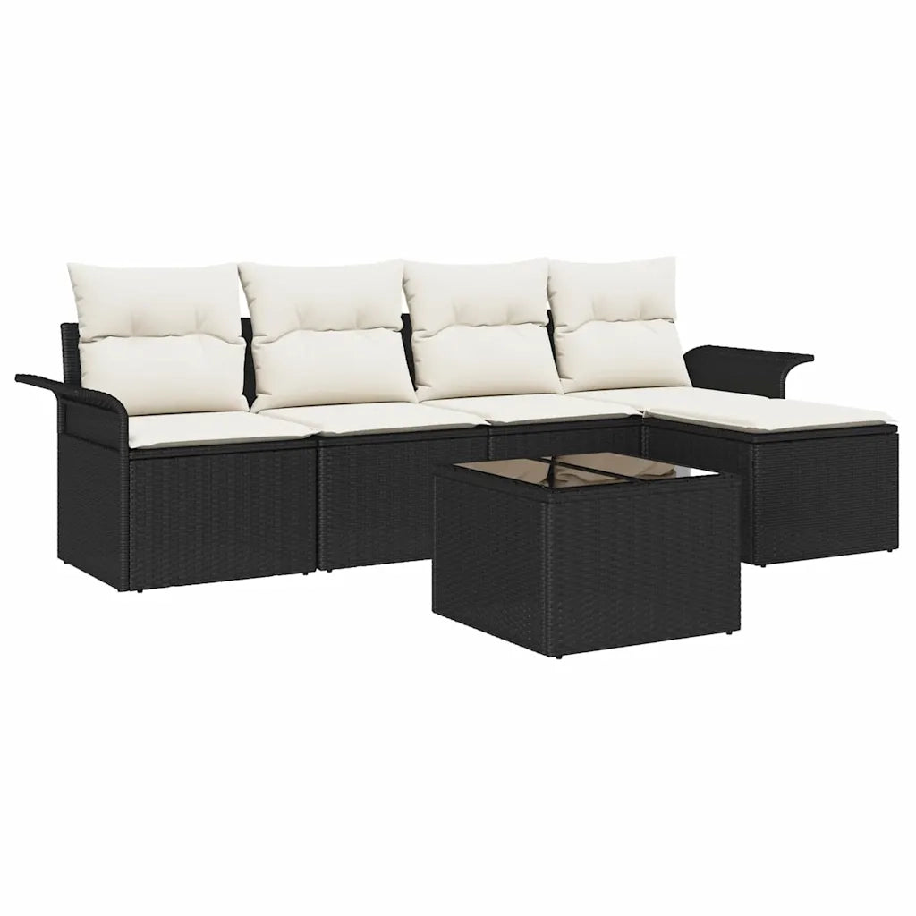 Divano da esterno con cuscino 6 pcs Nero polyrattan
