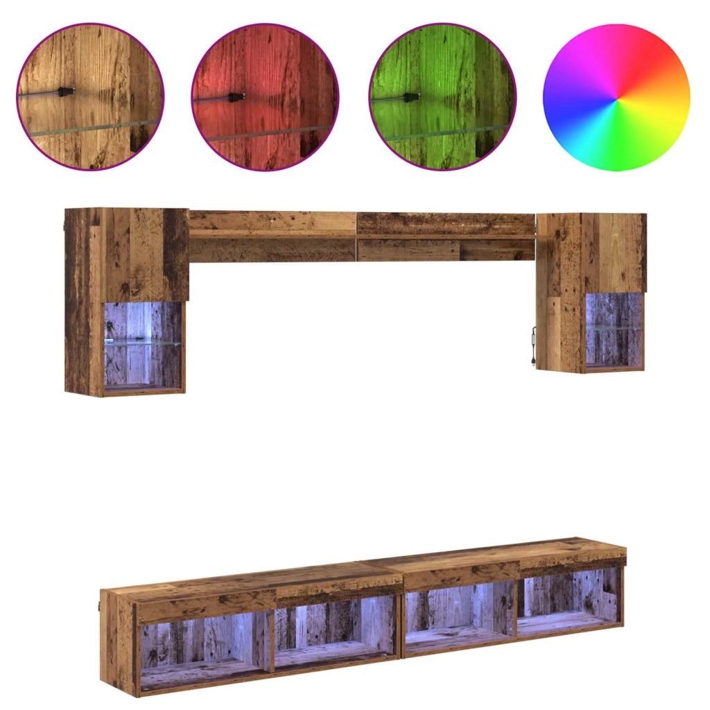 Unità a muro per TV con LED con led 6 pcs Legno vecchio