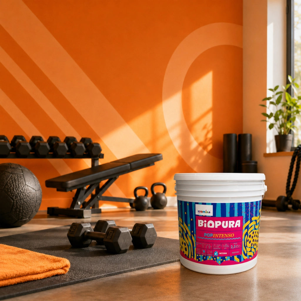 Popintenso palestra e decori interni pittura murale lavabile e coprente cromika *** formato 2.5 lt, colore- arancio s...