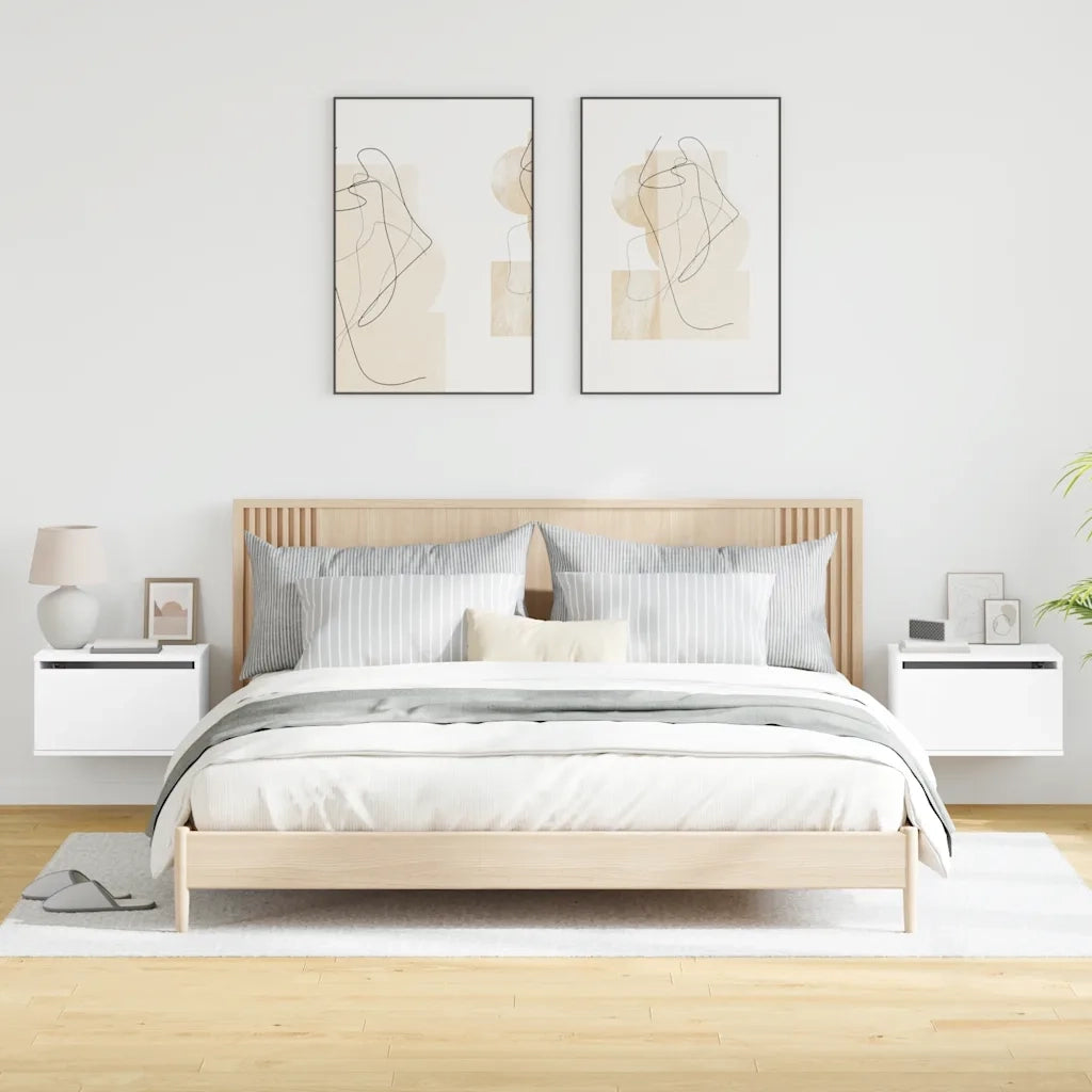 Set di 2 Comodini | Armadio da Notte | Mobiletto da notte a Parete con Luci LED Bianchi