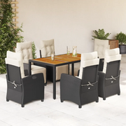 Set da Pranzo da Giardino 7 pz Nero con Cuscini in Polyrattan