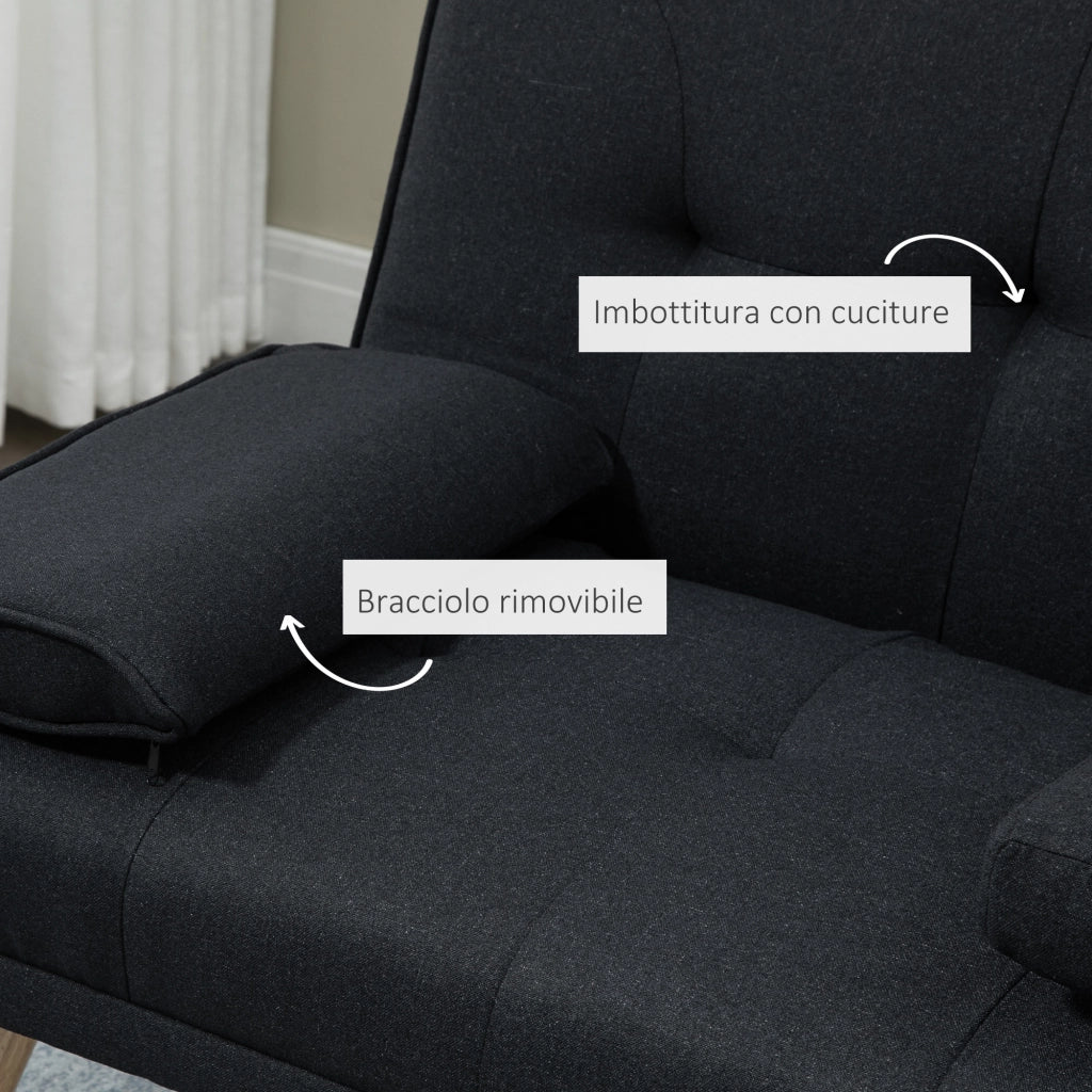 Divano Letto 3 Posti Reclinabile ¨C Minimal ¨C Grigio Tessuto Effetto Lino con Tavolino