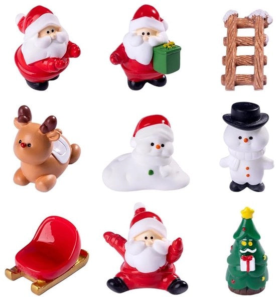 Decorazione di Natale Mini Figura - Set di 12 pezzi in cera - Babbo Natale/Personaggi di Neve - Decorazione Interna/Esterna - Decorazione per Ufficio - Ideale per le Feste - Figure di Natale