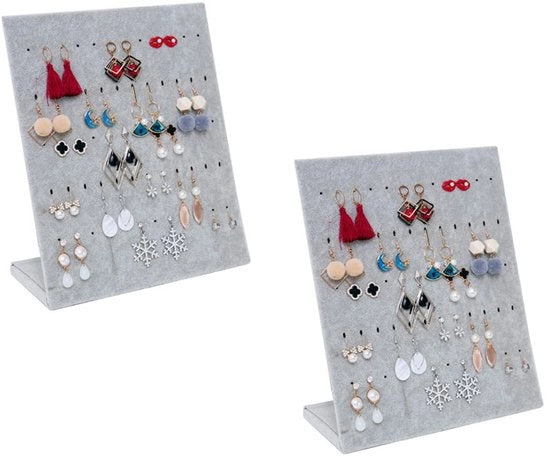Set di 2 supporti per orecchini, standard per orecchini con 60 fori per 30 paia di orecchini, base a forma di L in velluto (grigio)