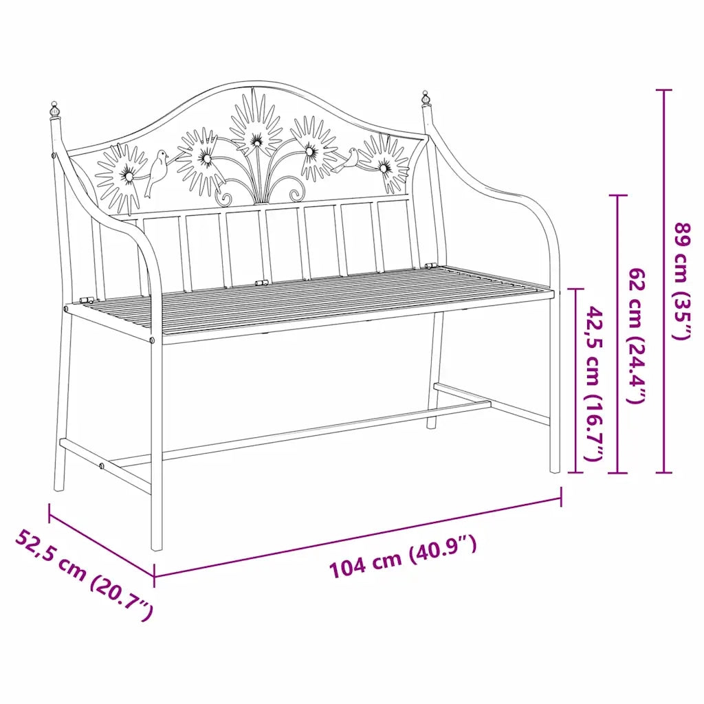 Panchina da giardino Bianco Antico 104 x 52,5 x 89 cm Acciaio 42008114