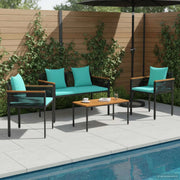 Set di Mobili da Esterno 4 pcs Nero e Turchese Rattan in PE
