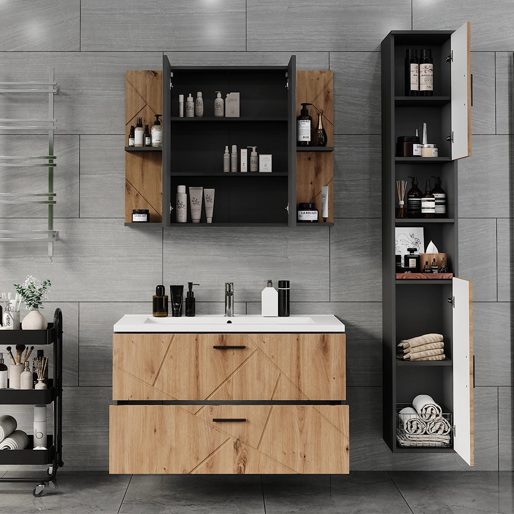 Vicco Set di mobili da bagno Antracite/Artisan 4 parti