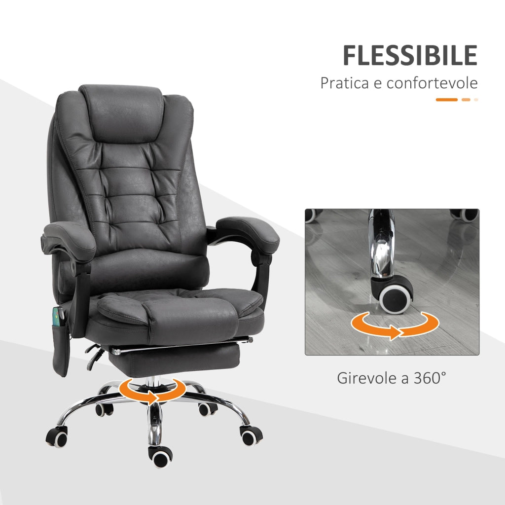 EasyComfort Poltrona da Ufficio Massaggiante e Reclinabile con Riscaldamento e Altezza Regolabile, Grigio