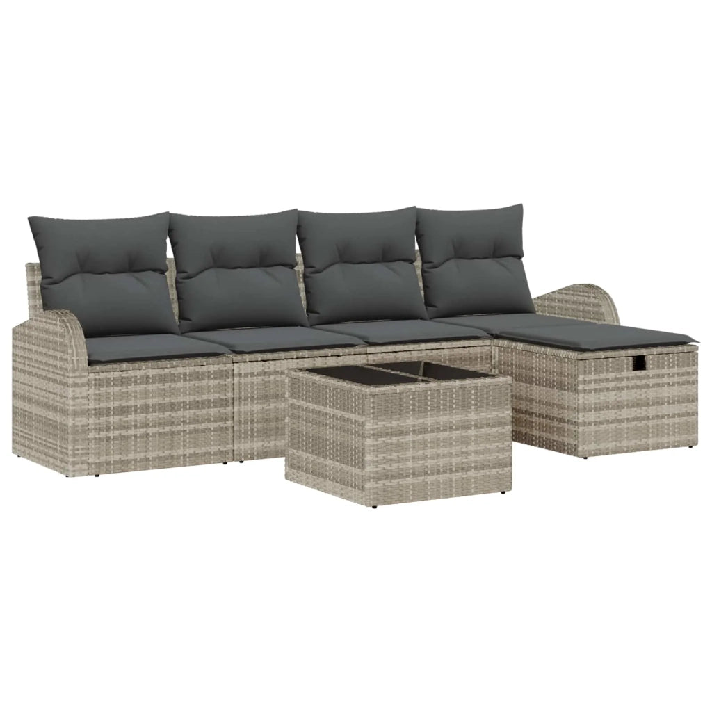 Set di divani con cuscino 6 pcs Grigio chiaro polyrattan