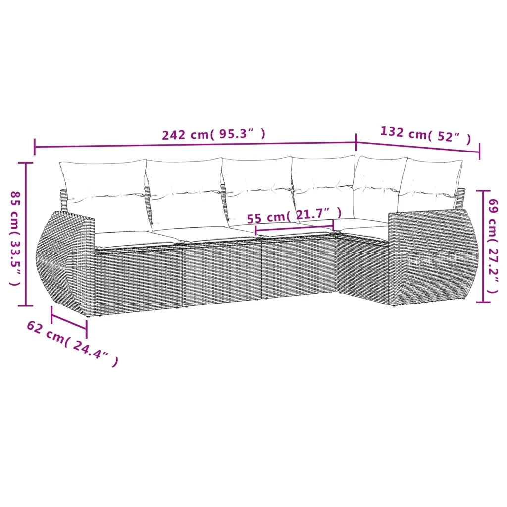 Set Divano da Giardino 5pz con Cuscini Grigio Chiaro Polyrattan 3253669