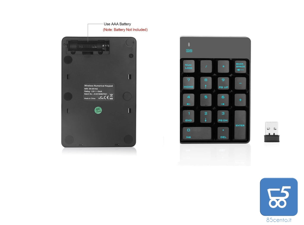 Tastiera numerica Wireless Tastierino numerico Portatile 18 Tasti con Mini Ricevitore USB 2.4G per Notebook Laptop, Desktop, Surface PRO, PC - Nero