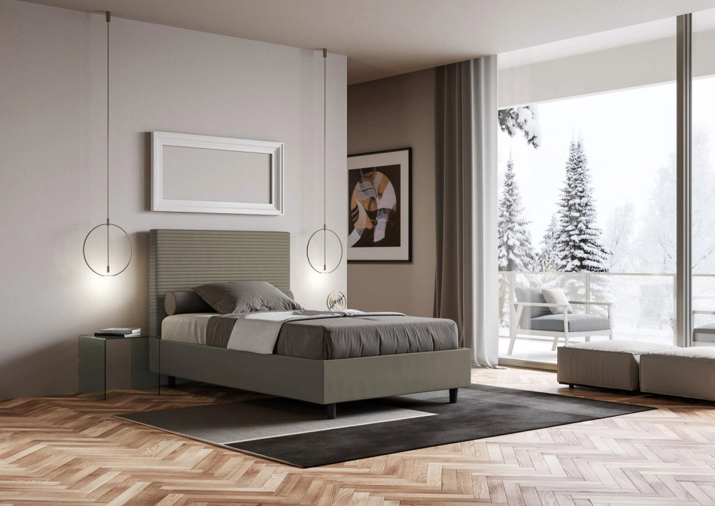 BS COM Letto una piazza e mezza contenitore imbottito 120x210 similpelle cappuccino