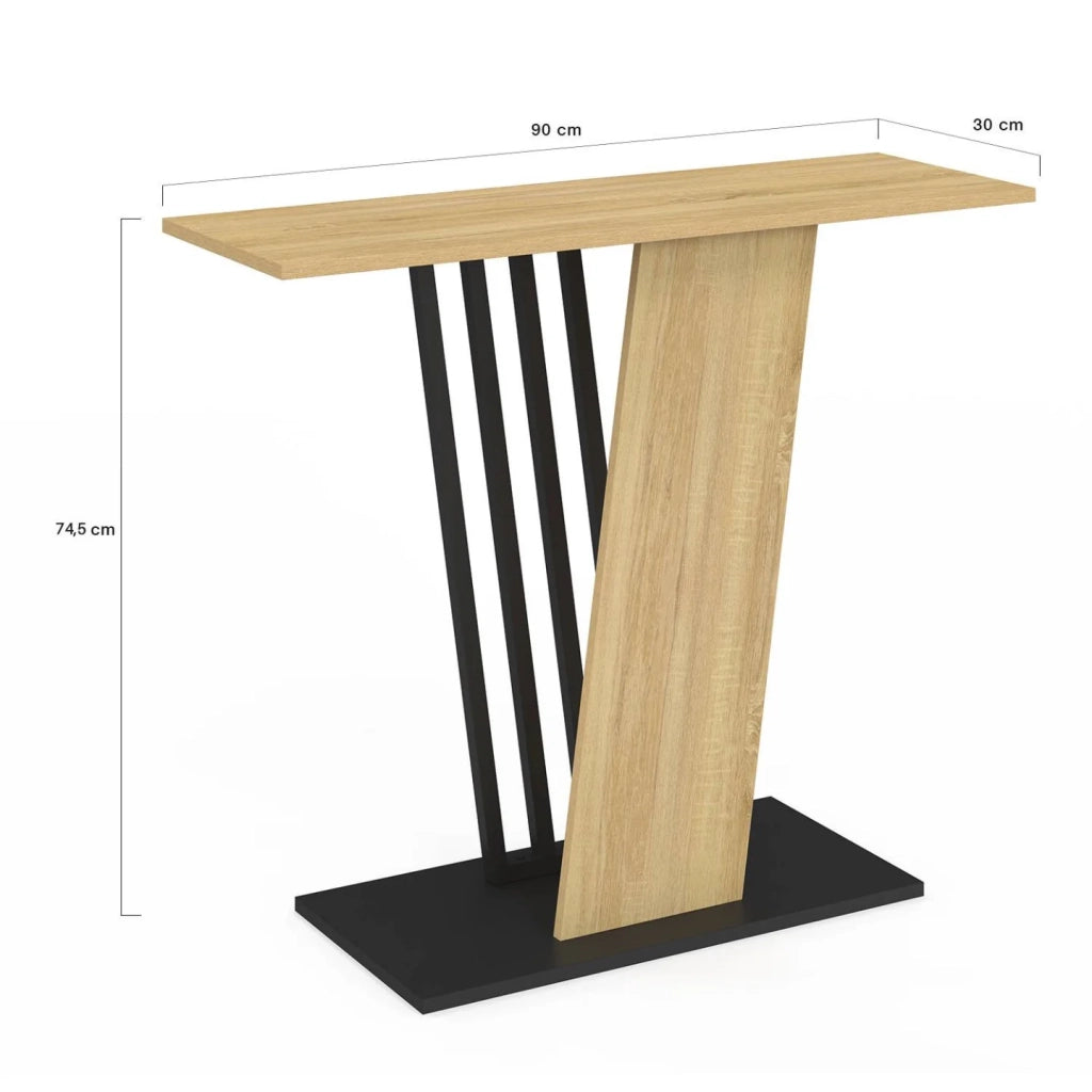 IDMarket - Consolle VICKY con piano in legno e gamba trasversale nera