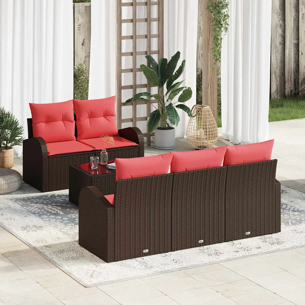 Set di divani con cuscino 6 pcs Marrone Poliestere 3345924