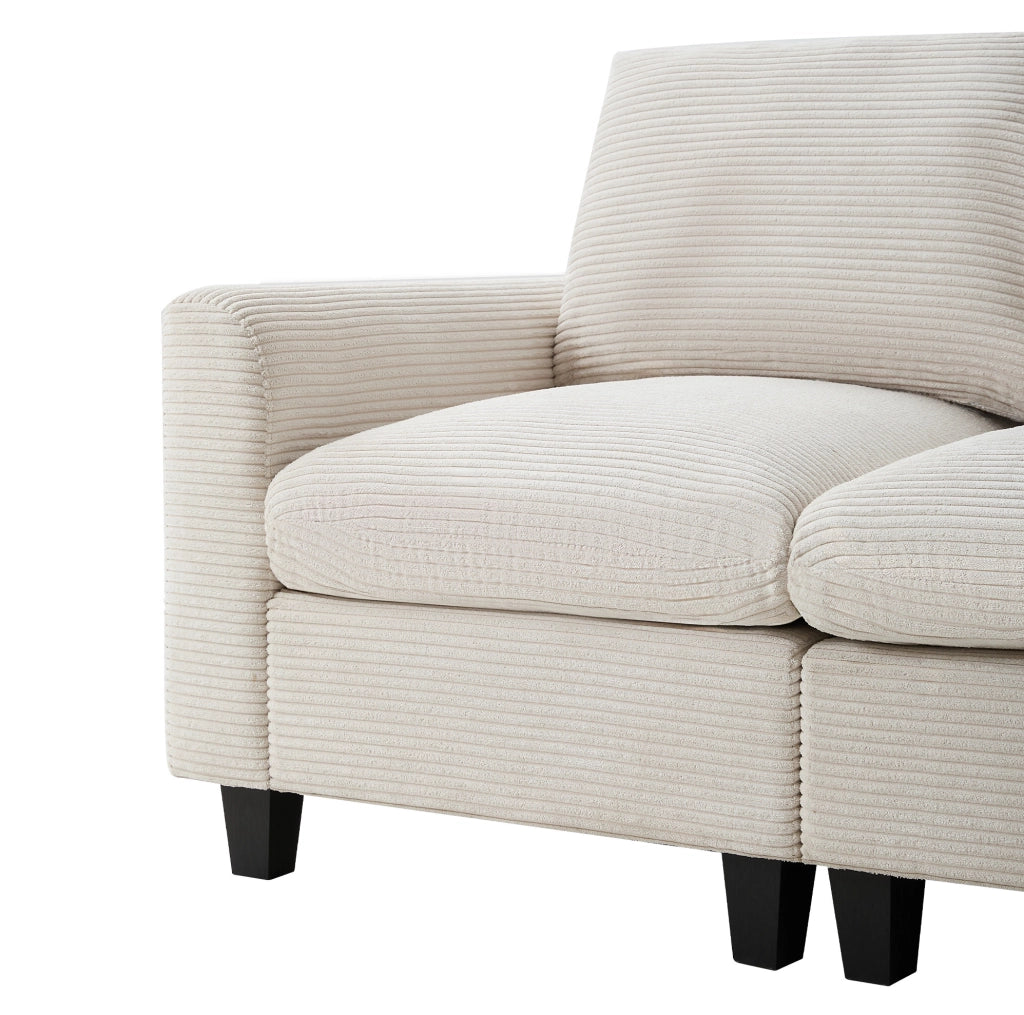 Divano angolare modulare 4 posti con console; 2 USB; portabicchieri e pouf contenitore beige