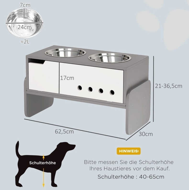 Stazione rialzata per cani con contenitore, 2 ciotole da 2000 ml e tappetino