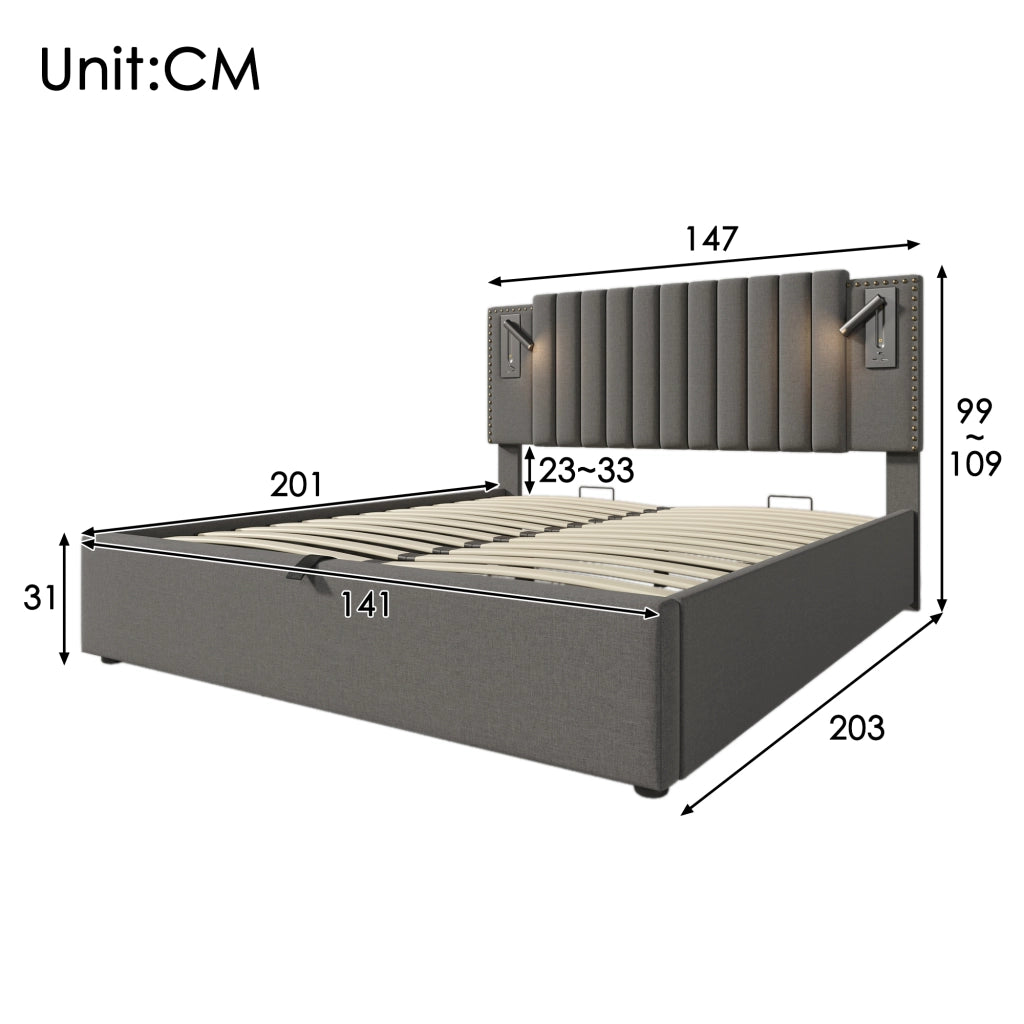 letto imbottito cotone grigio 140 x 200 cm