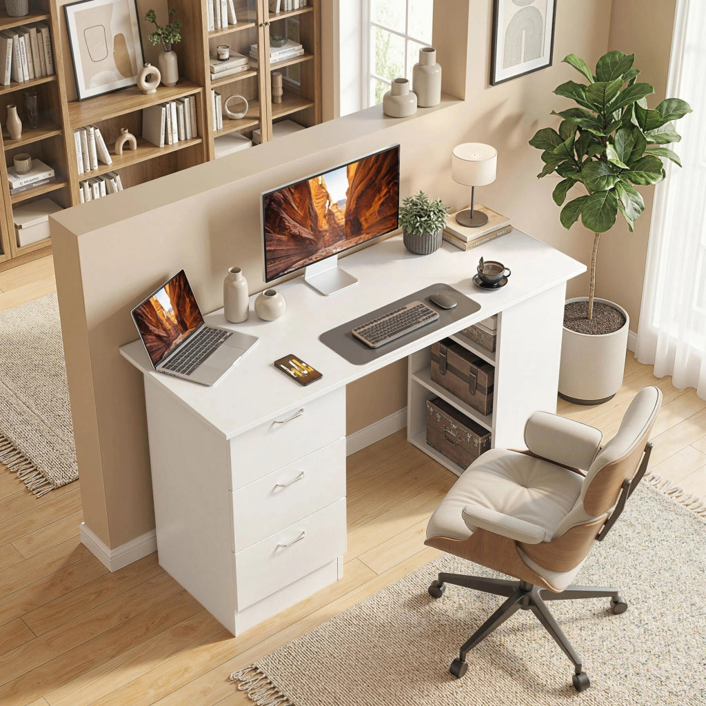 Scrivania con scaffale e cassetti ¨C Minimal ¨C bianco 120x50x cm