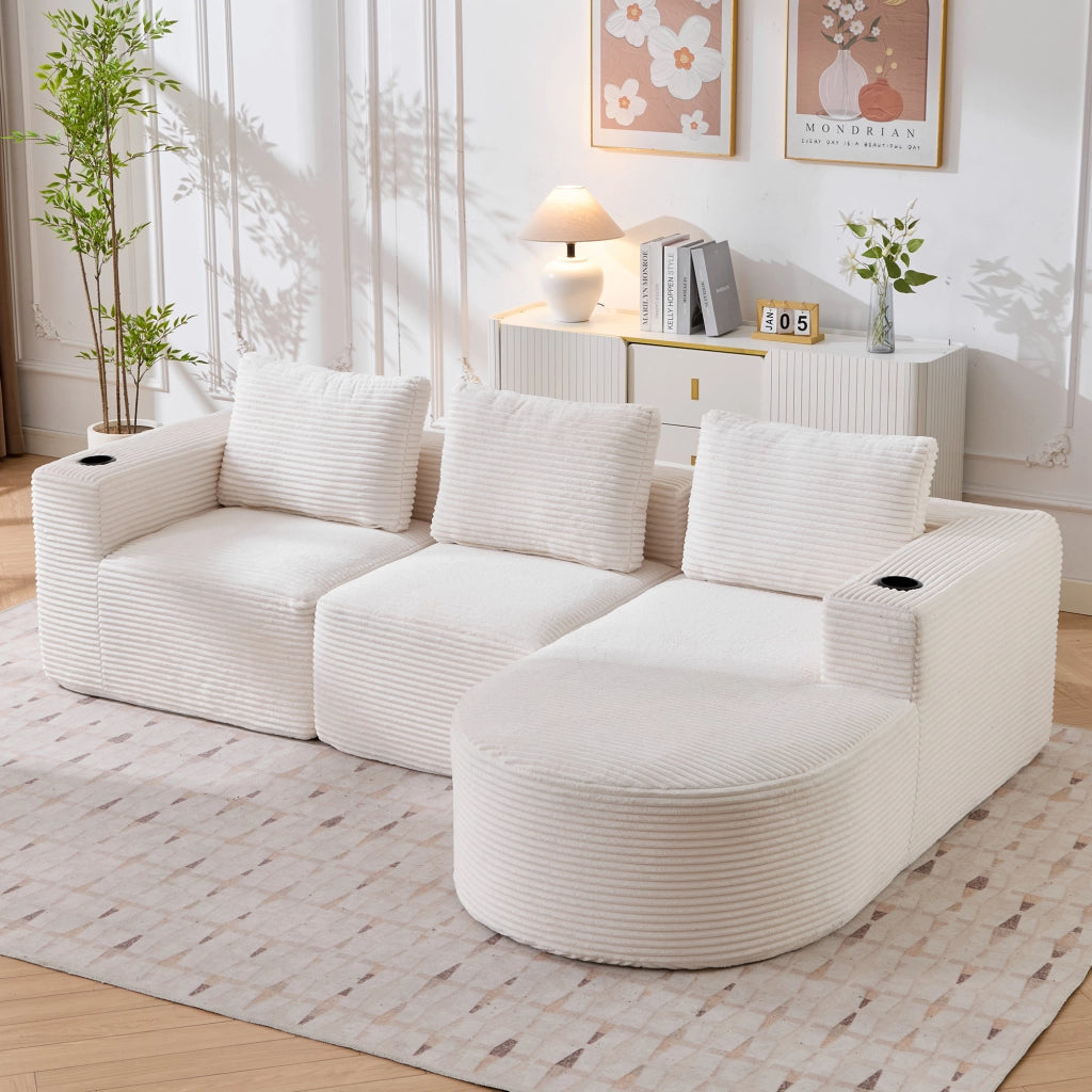 Divano letto a due posti - Zephmum- 265 cm largo, 3 cuscini, porta bicchieri