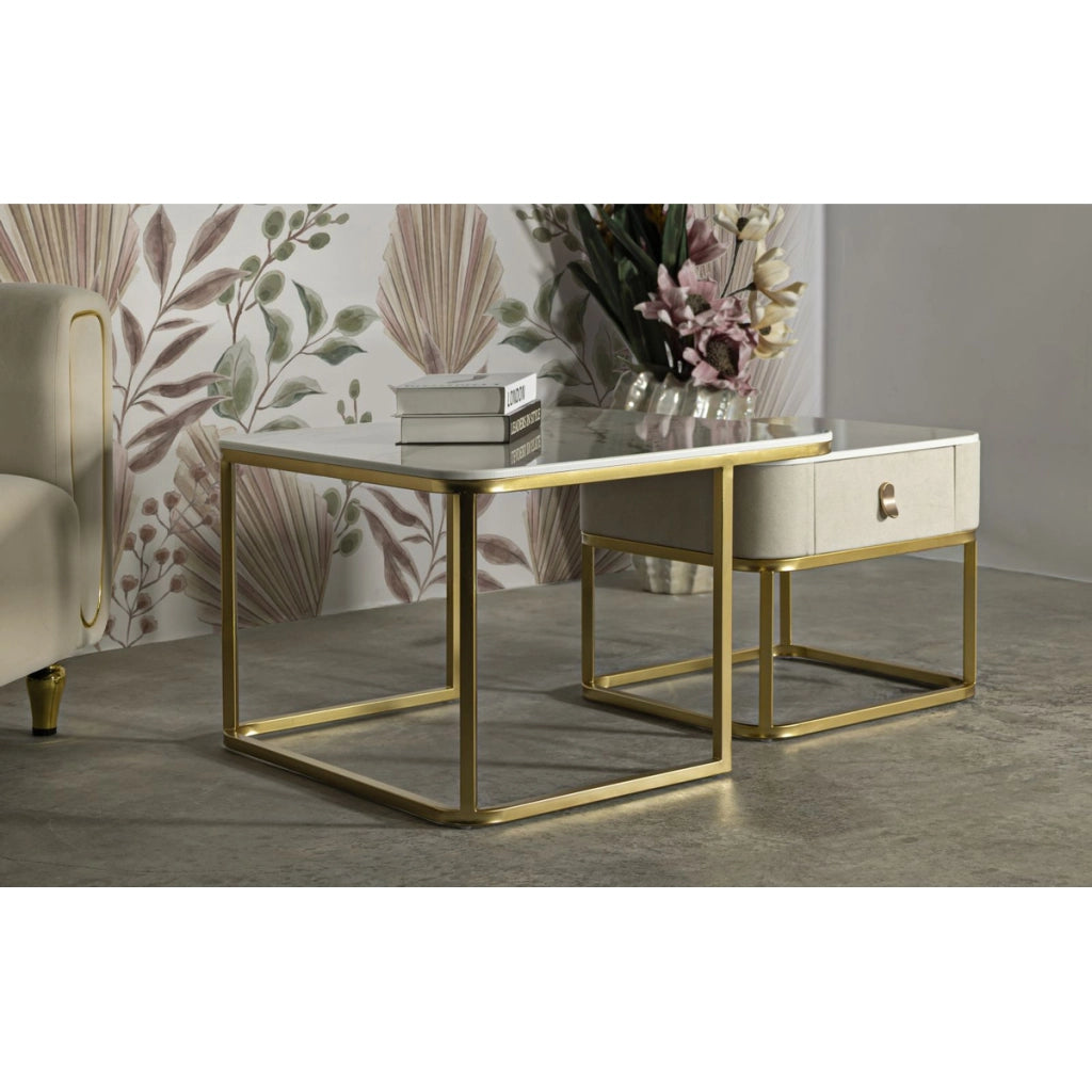 Set di Tavolini VKH794, Beige, Legno, 70x70x48 cm