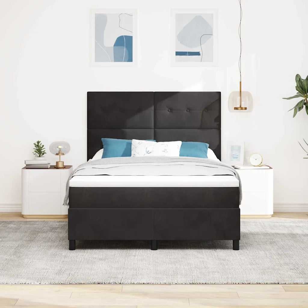 Letto a Sorgente LED con materasso Nero 140 x 190 cm Tessuto