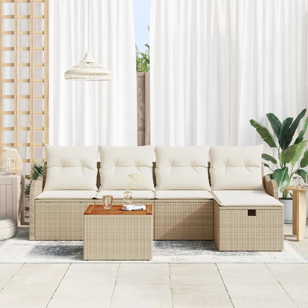 Set Divano da Giardino con cuscino 6 pcs Beige Poly Rattan 3360809
