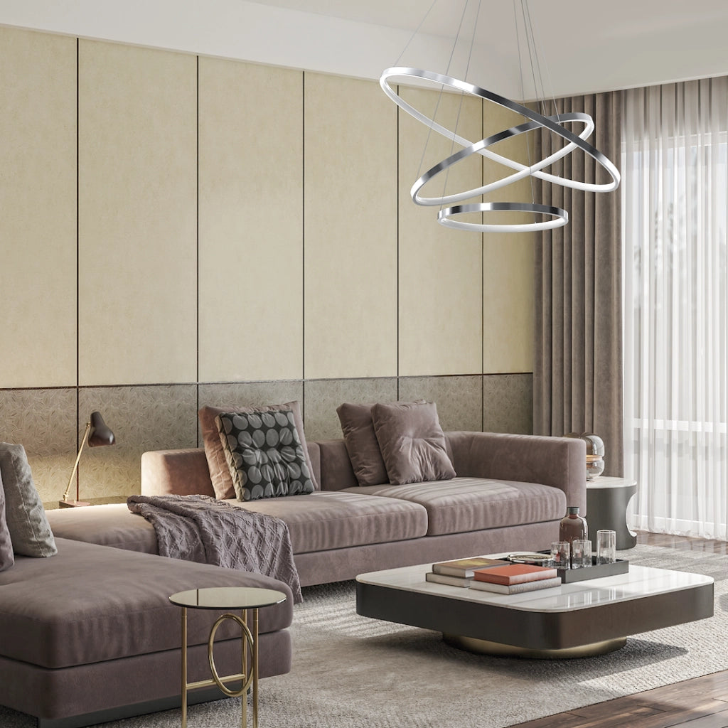 Lampada a sospensione HOOP 3 anelli cromo LED 93W 4000K