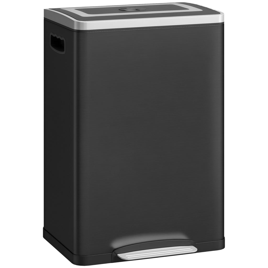 Bidone Immondizia a 2 Sezioni da 20L con Coperchio Silenzioso. in Acciaio Inox e PP. 40x34.8x59 cm. Nero