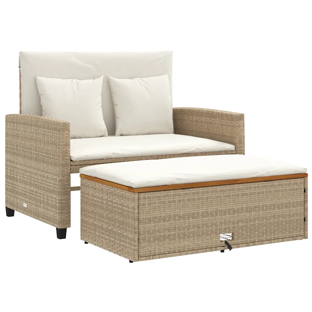 Divano Giardino con Cuscini 2 Posti-Sofa da Giardino-Divanetto da esterno Beige Polyrattan e Acacia