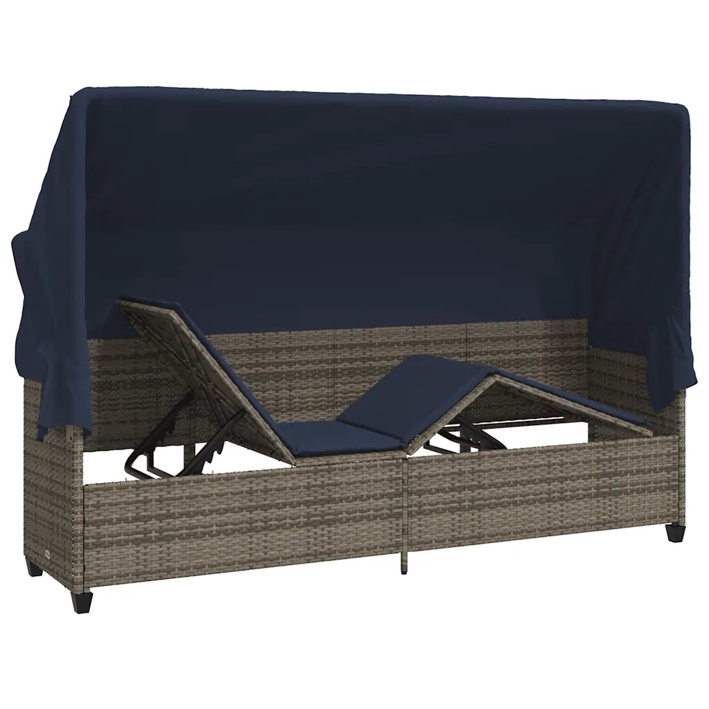 Lettino Prendisole con Baldacchino e Cuscini Grigio Polyrattan 368360