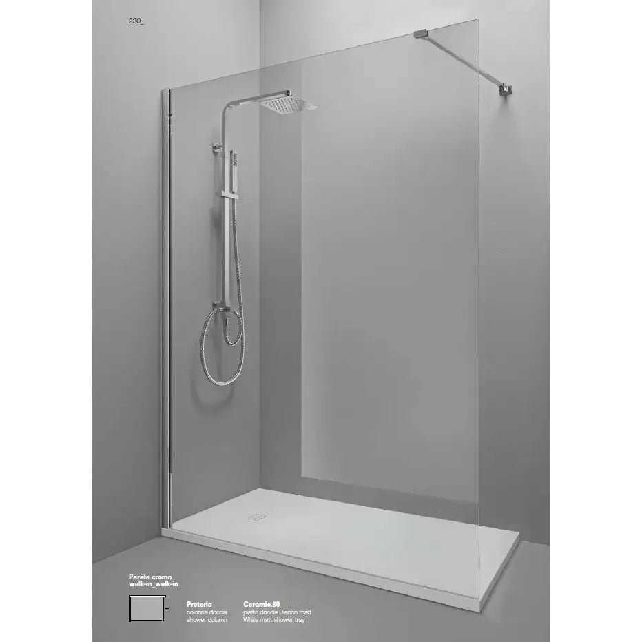 Parete Doccia Walk In H200 Anticalcare 6mm Trasparente - 110 cm