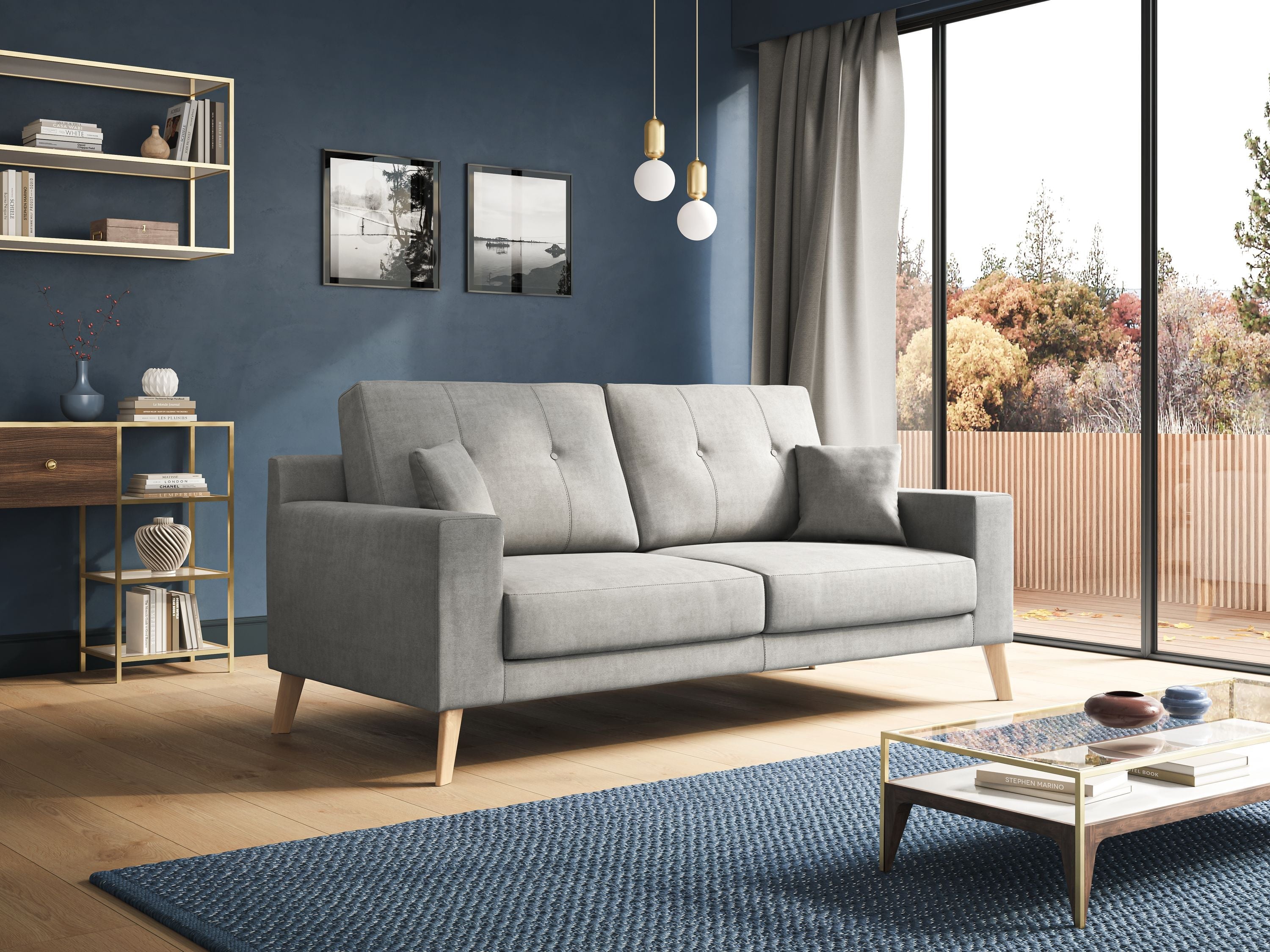 Divano 3 Posti 186x95x91 cm in Tessuto Giallo