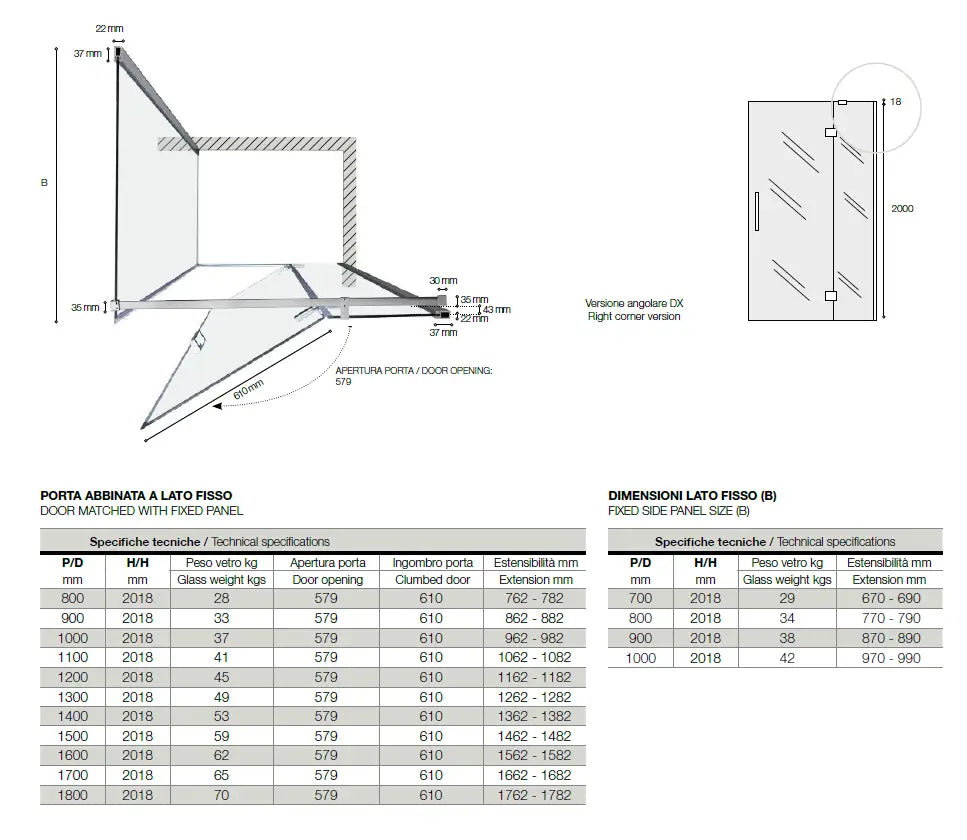 Box Doccia Battente Anticalcare 8mm Infinity - 69x118