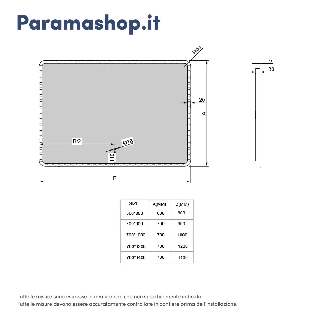 Specchio led 70x90 cm con sensore touch-screen anti impronta | Anka 