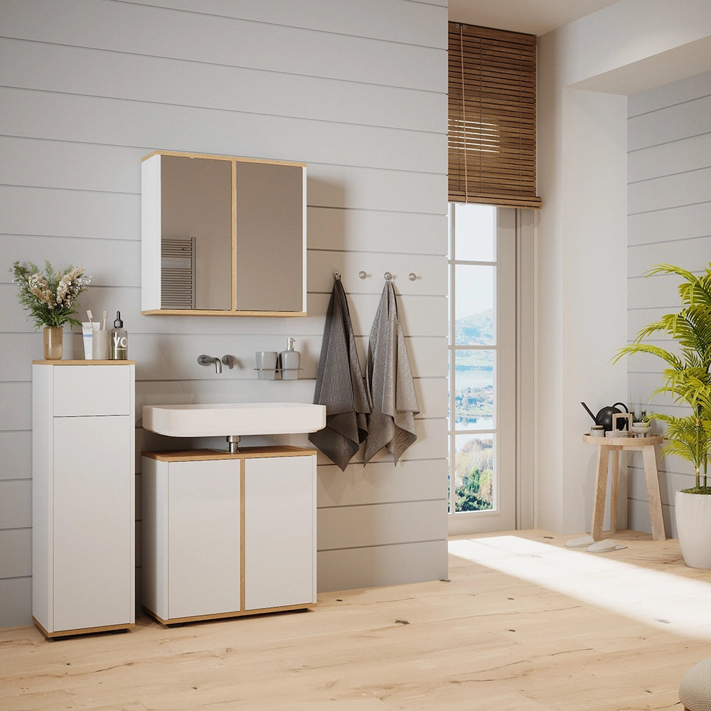 Vicco Set mobili bagno Bianco/Artisan 3 pezzi, mobile midi con cassetti 60 cm