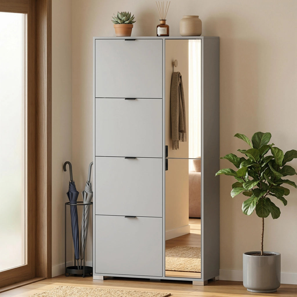 Scarpiera con Specchio e 4 Cassetti ¨C Zephmum ¨C Grigio