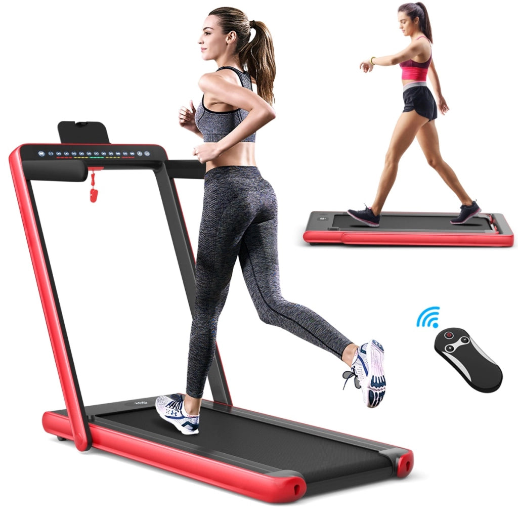 Tapis roulant con doppio display a LED telecomando supporto per telefono, Tapis roulant pieghevole 2,25HP Rosso
