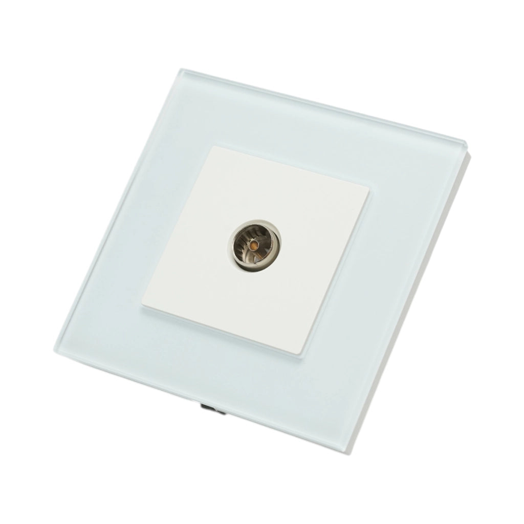 Presa TV da incasso bianca con cornice in vetro 86x86mm