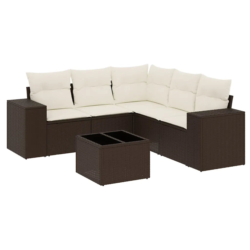 Set Divano da Giardino 6 pz con Cuscini Marrone in Polyrattan 3222562