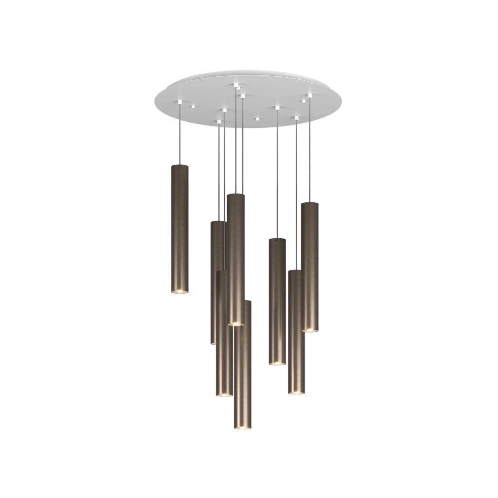Lampadario Industrial-Minimal Xeana Metallo Bianco Bronzo 8 Luci Gu10